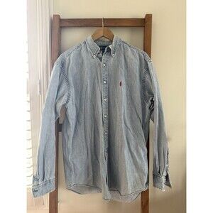 Vintage 90s Ralph Lauren Men’s M Blaire Heavy Denim Button Down Shirt Red Pony